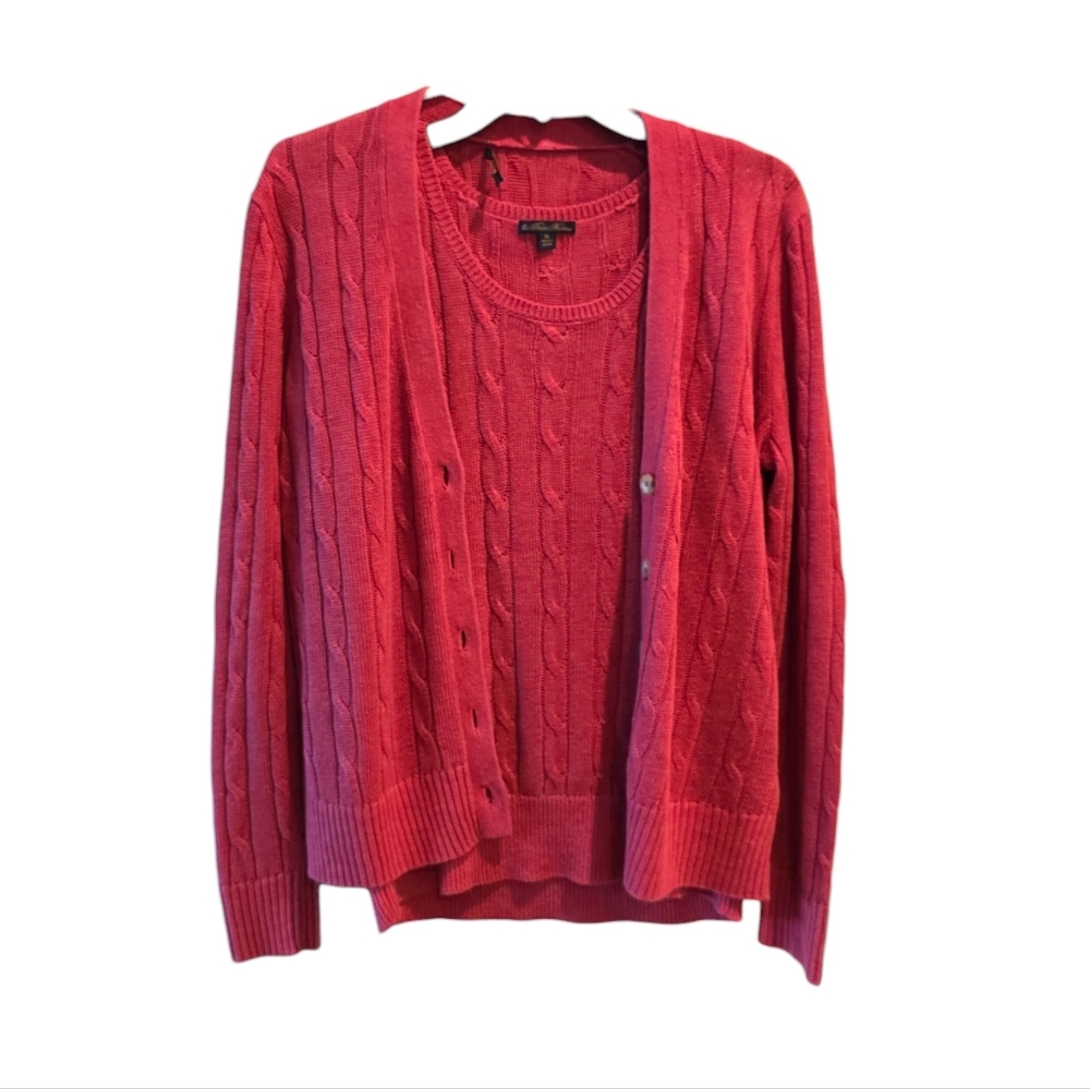 BROOKS BROTHERS Pink 2 piece Linen Tank and Cardigan Set XL